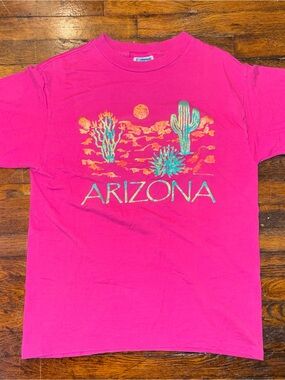 Vintage 90s Arizona Graphic w Gold Dusting Short Sleeve Tee Hot Pink Adult XL